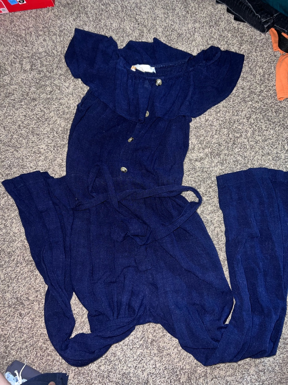 Navy Blue Button-Front Knit Cardigan with Tie Waist
